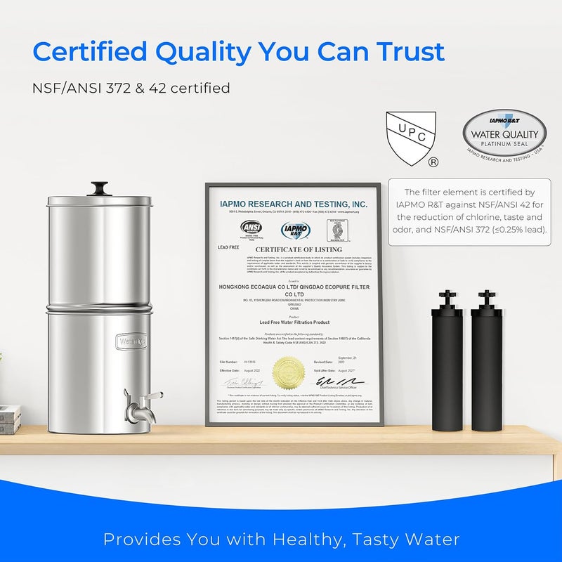 Waterdrop Gravity Water Filter, 2.25G Stainless-Steel System with Silver Ions Enhanced Filtration with 2 Black Carbon Filters, NSF/ANSI 42&372 Standard, Reduces Chlorine for Emergencies - Image 5